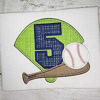 5th Birthday Baseball Machine Applique Design Satin Stitch